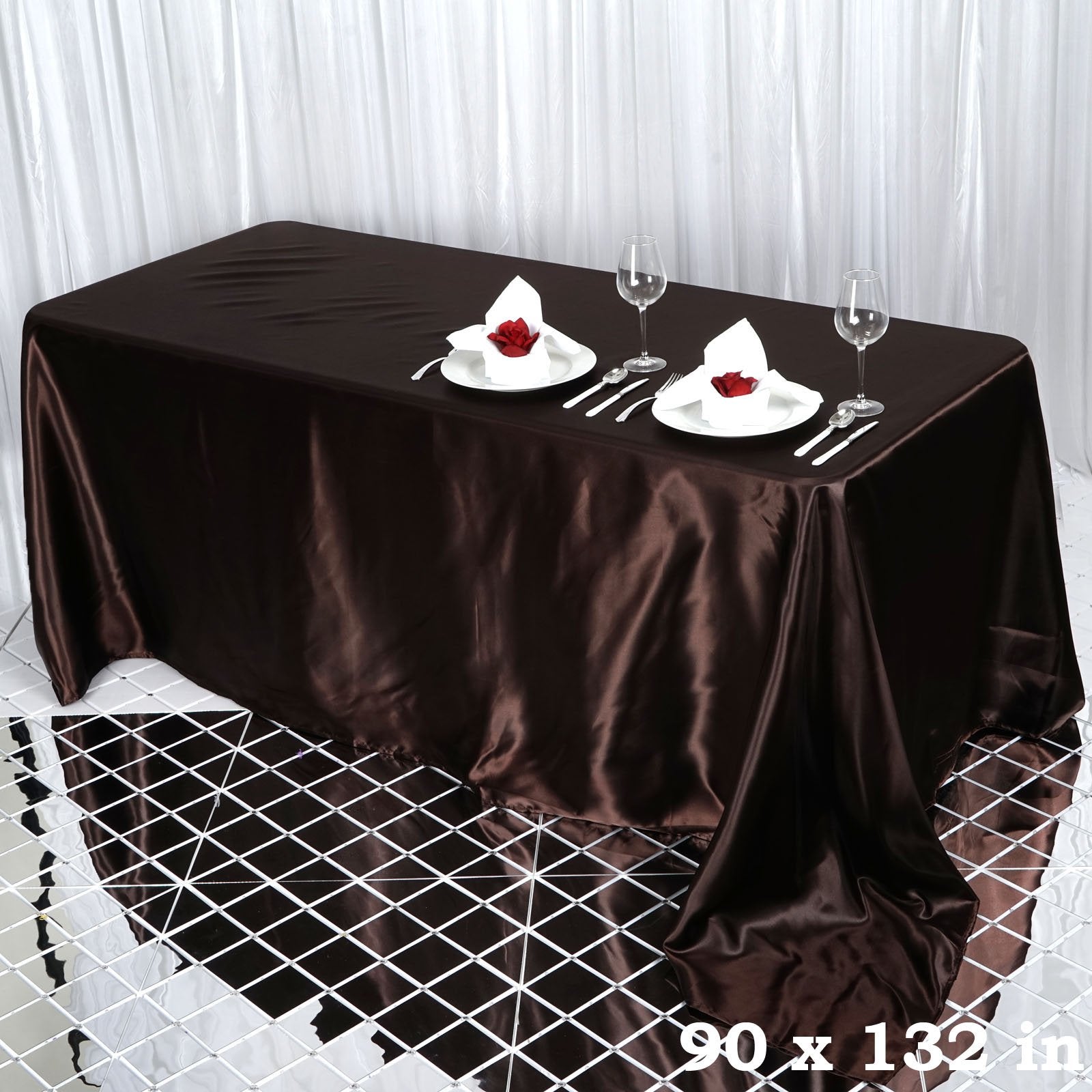 Balsacircle 90X132 Inch Chocolate Brown Satin Rectangle Tablecloth Table Cover Linens Wedding Table Cloth Reception Events Kitch